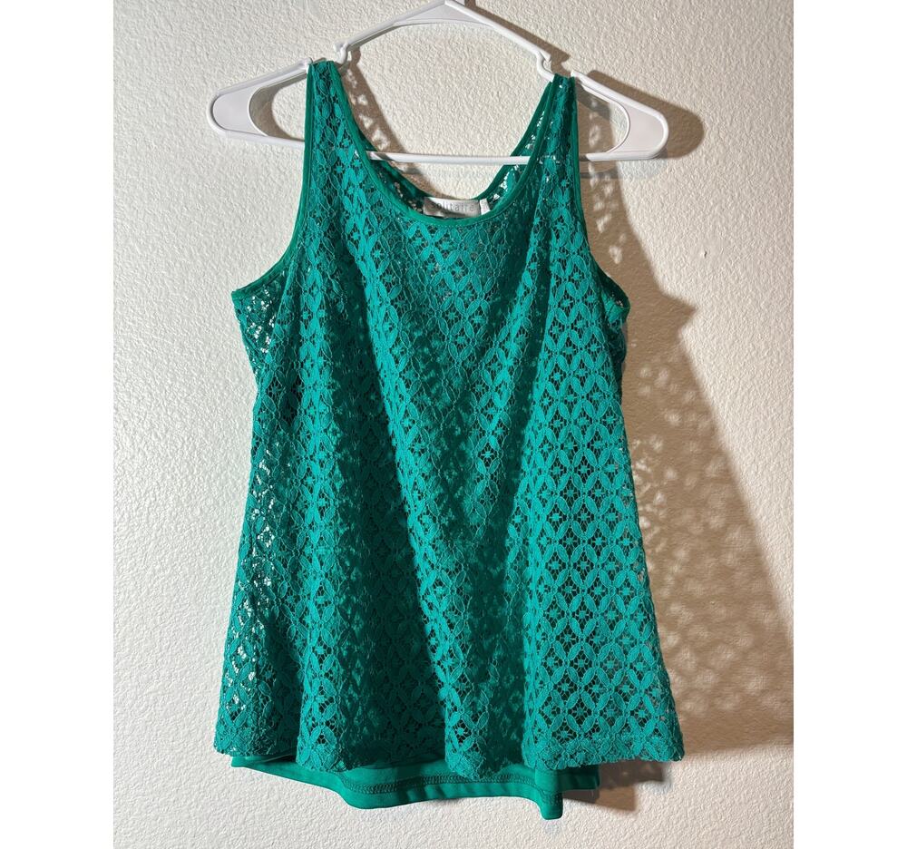 Solitaire Women's Size L Green Crochet Lace Sleeveless Layered Tank Top